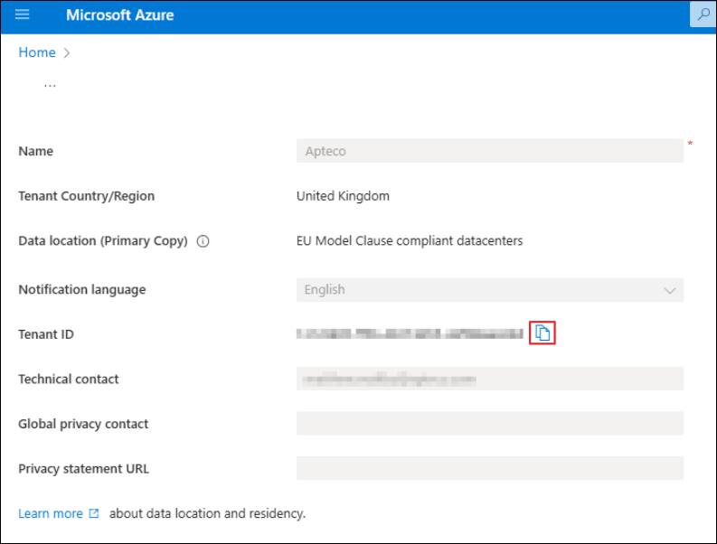 Copy tenant ID Copy tenant ID