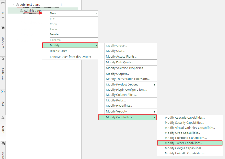 Modify Twitter Capabilities