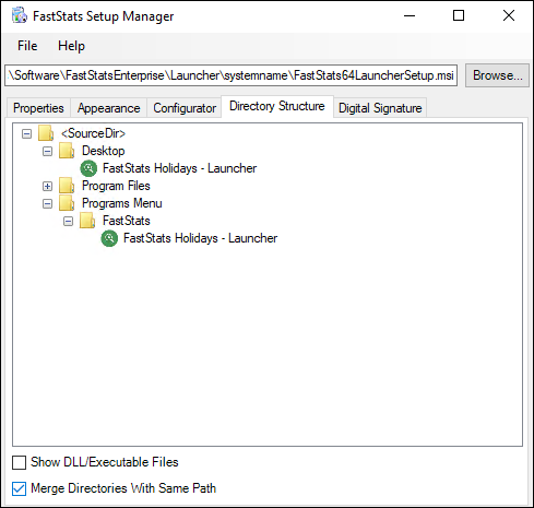 Setup manager Setup Manager directory structure tab