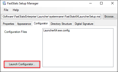 Launch Configurator Launch Configurator button
