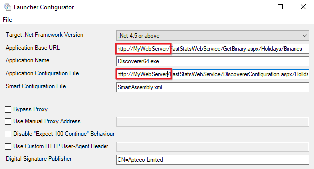 Web server address Application Base URL field