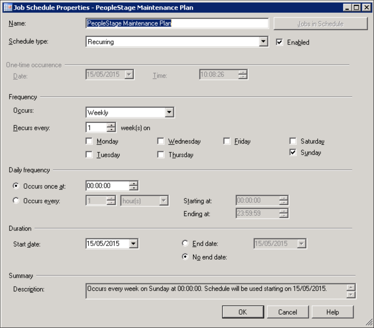 Job Schedule Properties Job Schedule Properties dialog