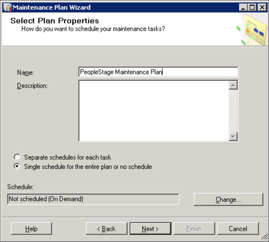Maintenance Plan Wizard Maintenance Plan Wizard name and schedule page