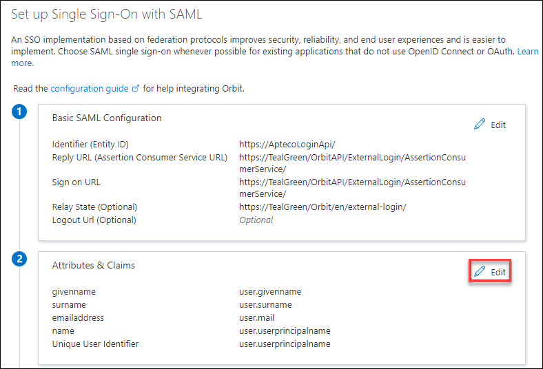SAML set up SAML Attributes & Claims setup