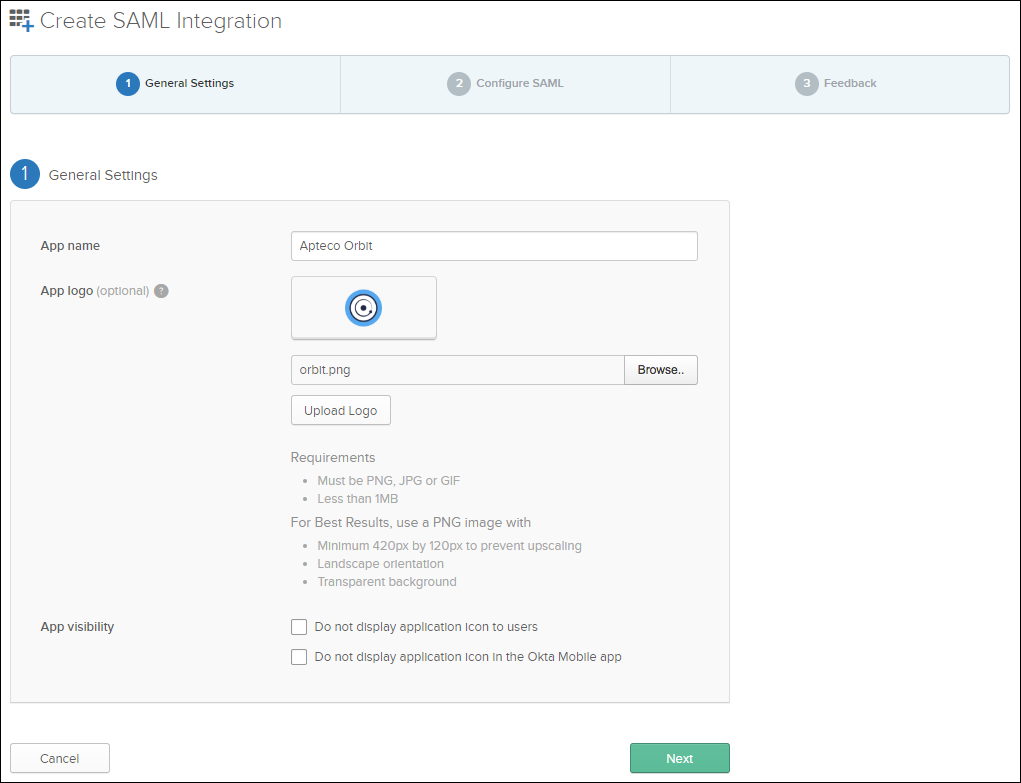 Create SAML Integration Create SAML Integration with field values