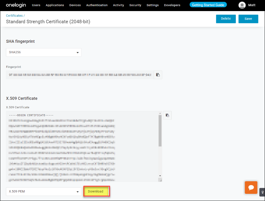 Download certificate Download certificate button