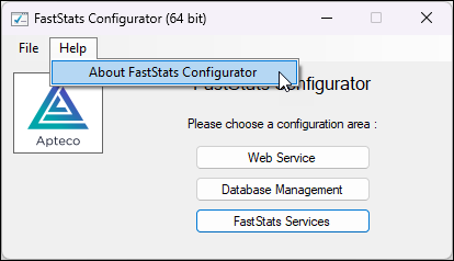 About FastStats Configurator FastStats Configurator About dialog showing version