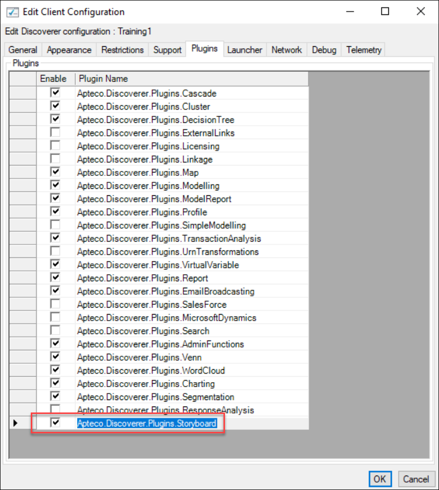 Storyboard Plugin Plugins tab with Storyboard checkbox enabled