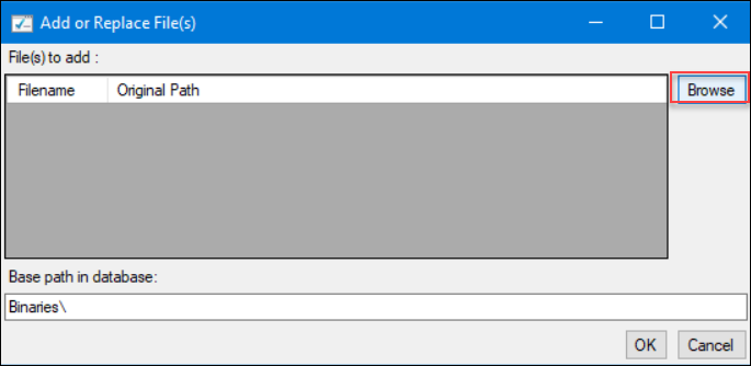 Browse Add or Replace File(s) menu showing Browse