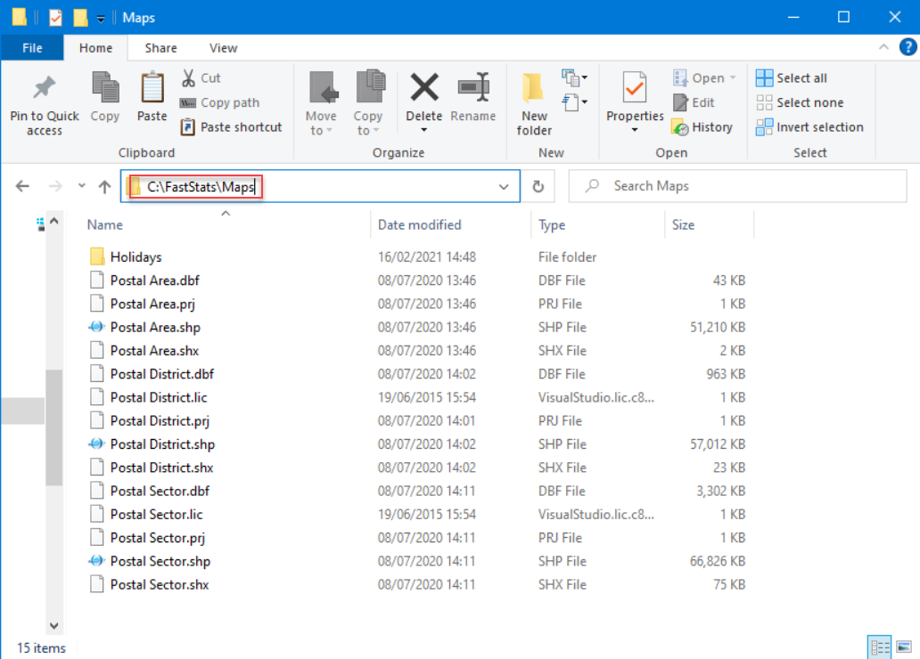 FastStats Maps folder FastStats Maps folder structure