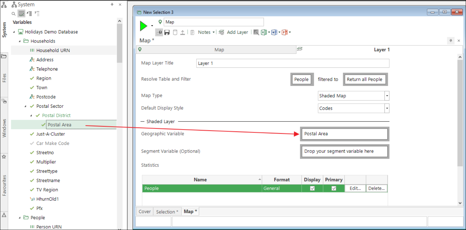 Postal Area variable Geographic Variable box with Postal Area variable added