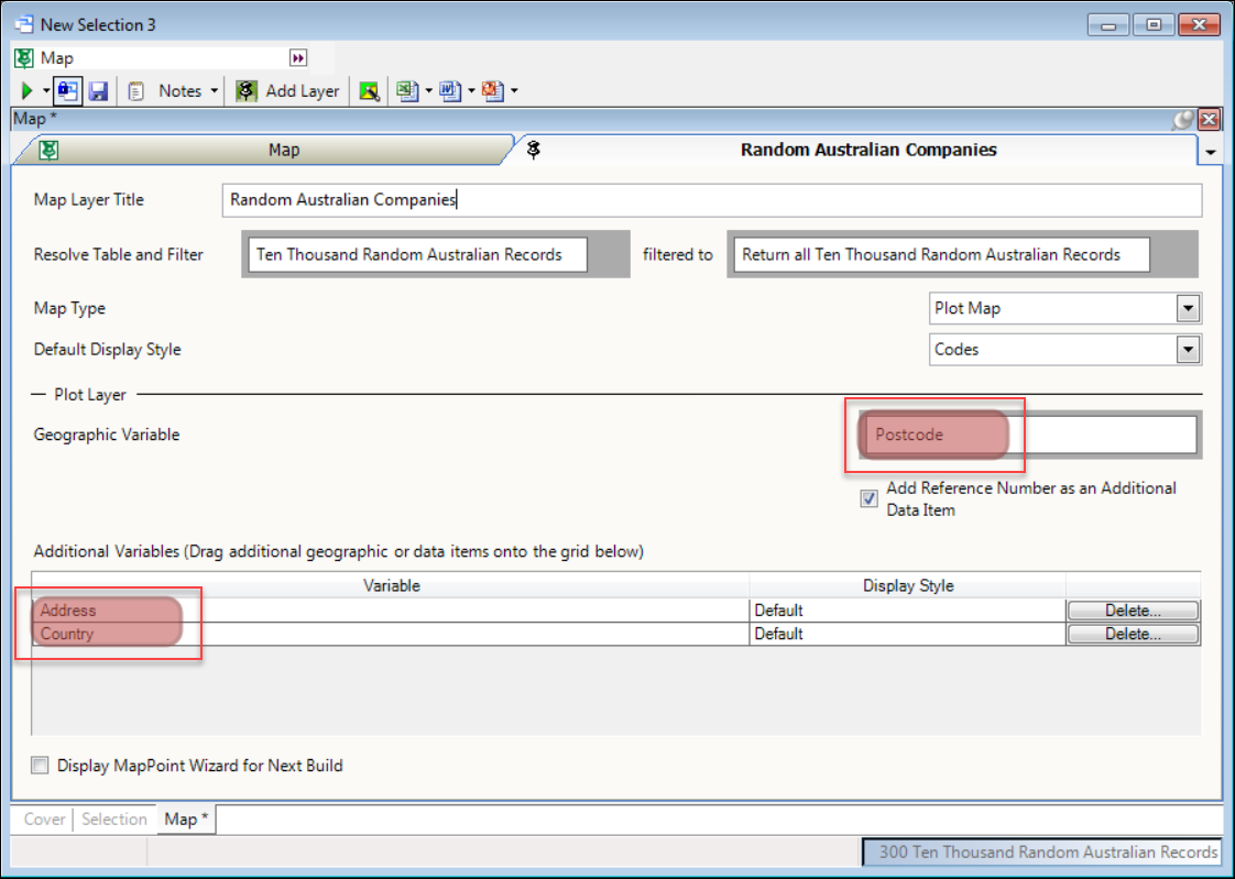 Postcode, Address, Country variables Geographic and Additional Variables configured with Postcode, Address, Country