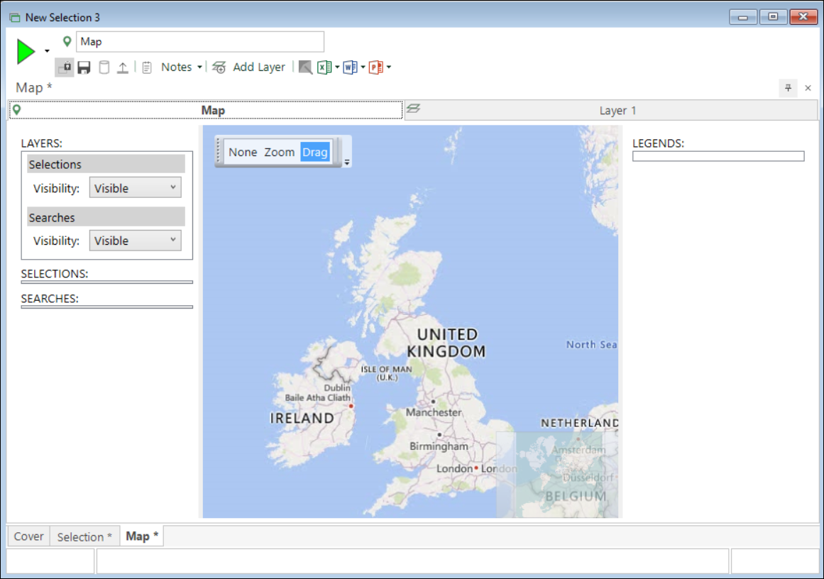 Selection Map Map displayed in a FastStats Selection window