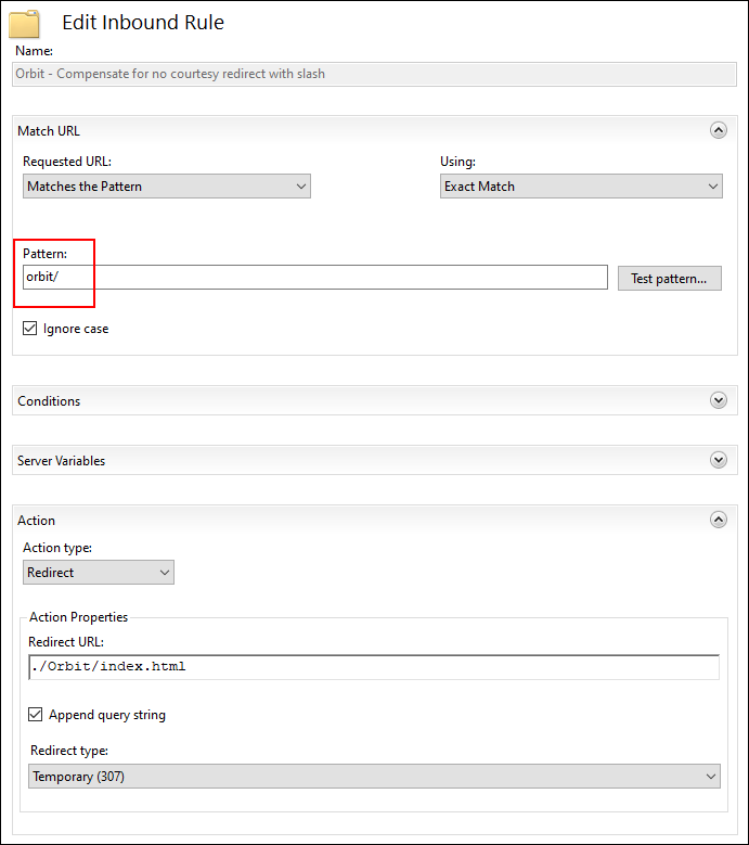 Edit Inbound Rule Pattern Edit Inbound Rule Pattern dialog