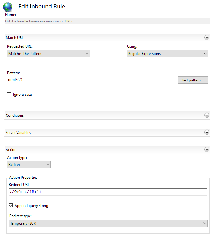 Edit Inbound Rule Temporary 307 Edit Inbound Rule Temporary 307 dialog