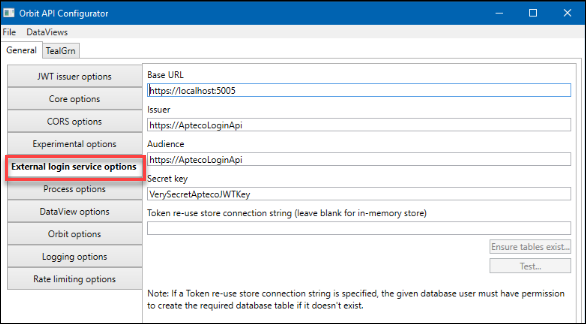 External login service options External login service options in Orbit API Configurator