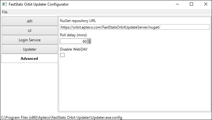 FastStats Orbit Updater Configurator FastStats Orbit Updater Configurator showing Disable WebDAV option