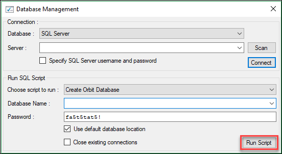 Run Script Run Script button in the database wizard
