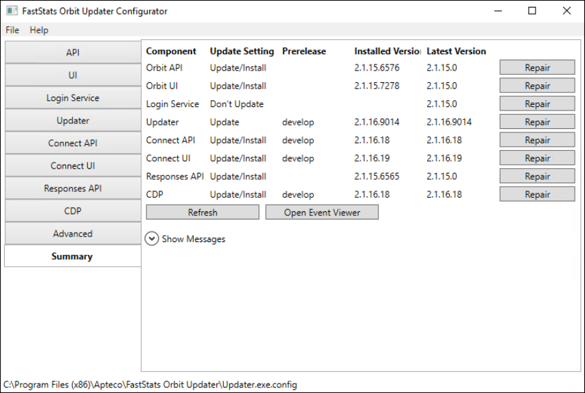 Summary tab Summary tab in the Orbit Updater Configurator
