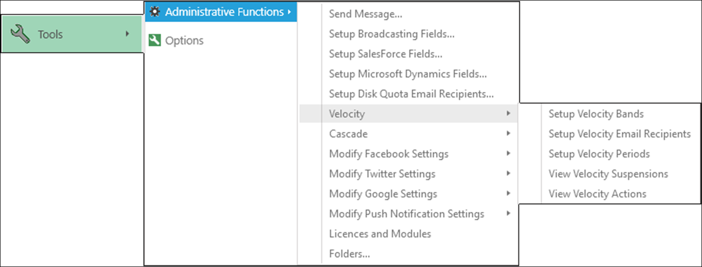 FastStats Tools Velocity Menu FastStats Tools Velocity Menu