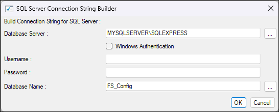 SQL Server Connection String Builder SQL Server Connection String Builder dialog