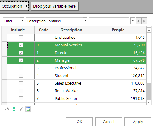 Occupation filter showing 3 occupations selected