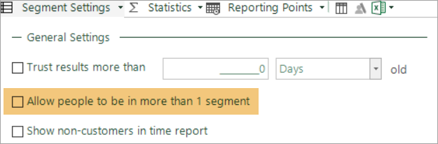 Segment Settings dialog showing the option to allow people to be in only one segment