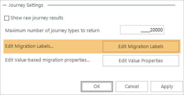 Segment Settings dialog showing the Edit Migration Labels option