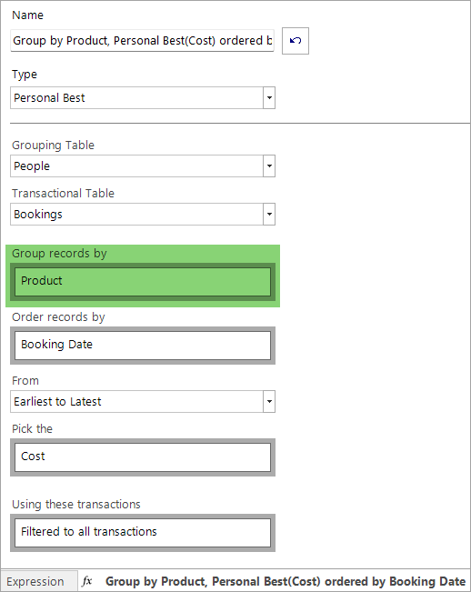 Personal Best cost grouped by product