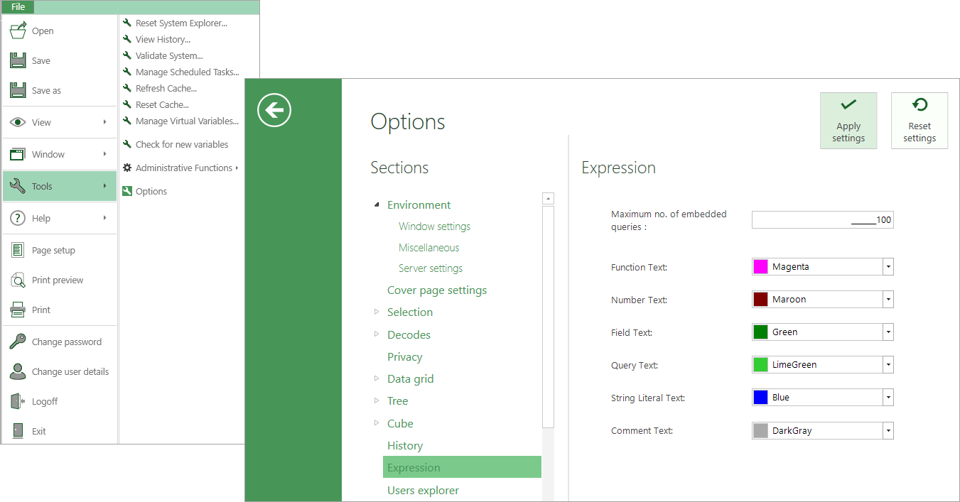 Customise expression colours