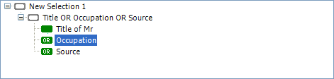 Selection tree showing Occupation inserted with OR logic
