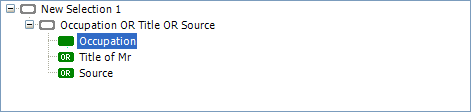 Selection tree showing Occupation inserted at green node level with OR logic