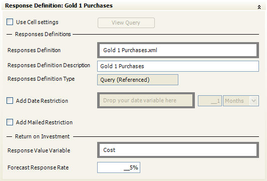 The Response Definition panel allows the The Response Definition panel allows the