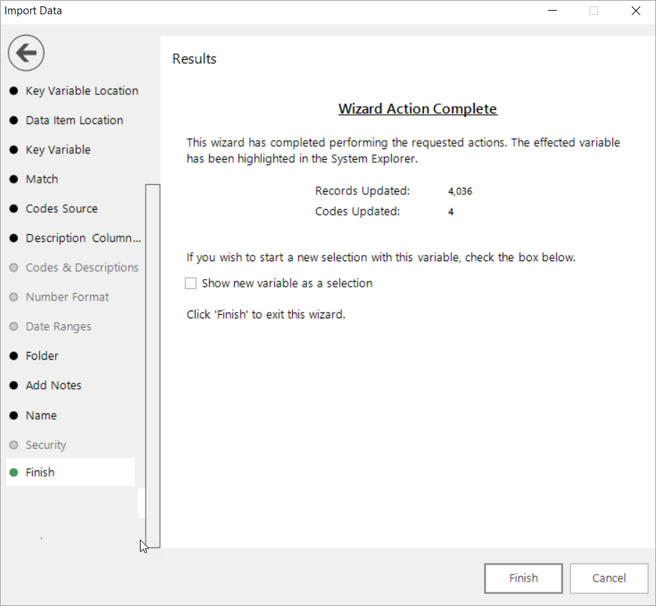 Tick the box Show new variable as a