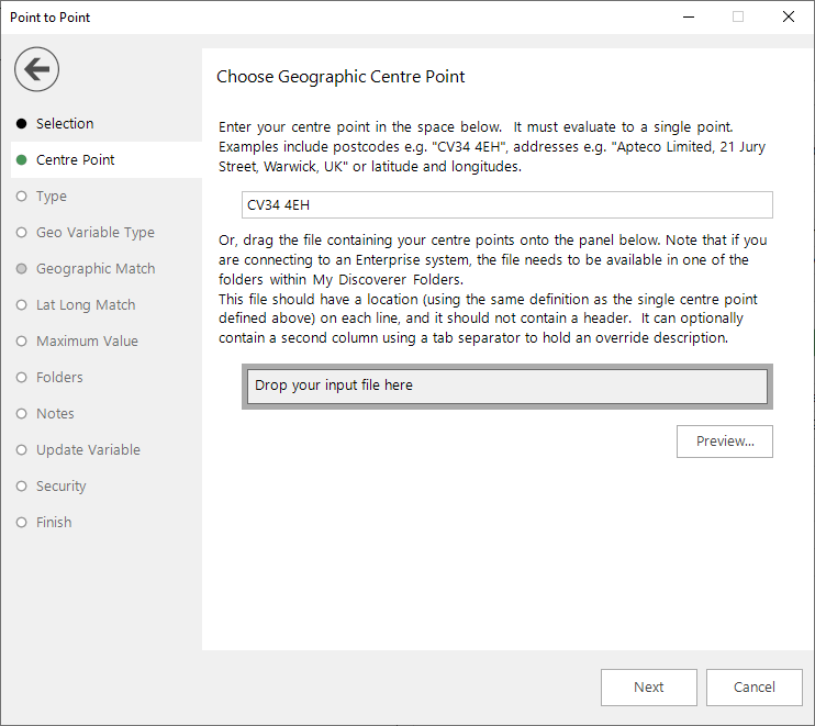 Choose geographic centre point