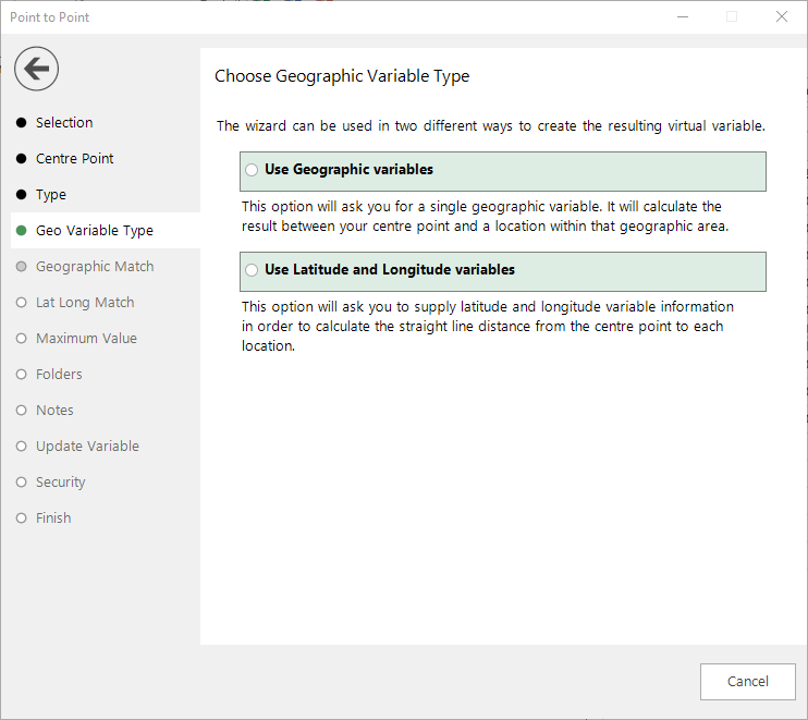 Choose the geographic variable type
