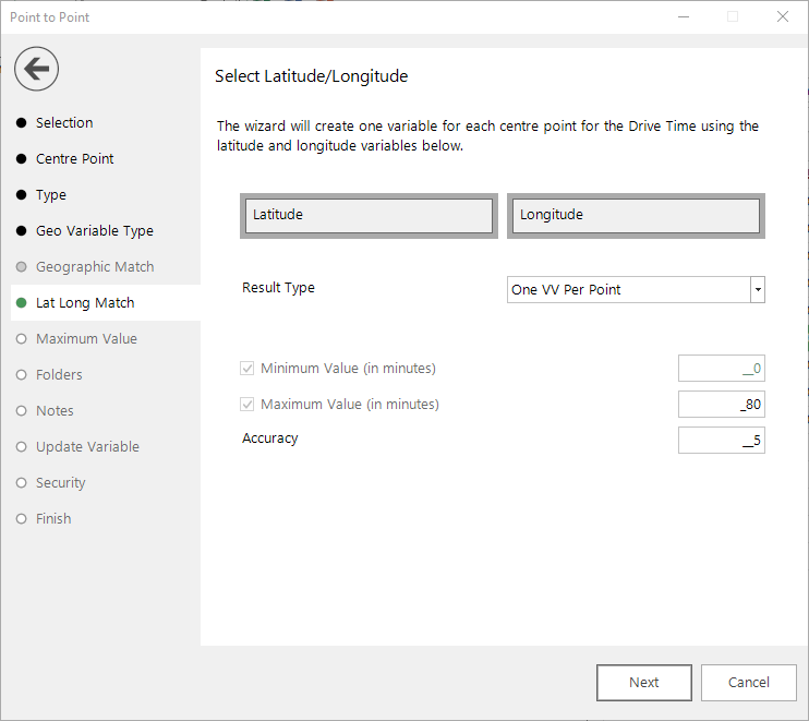 Select latitude and longitude variables