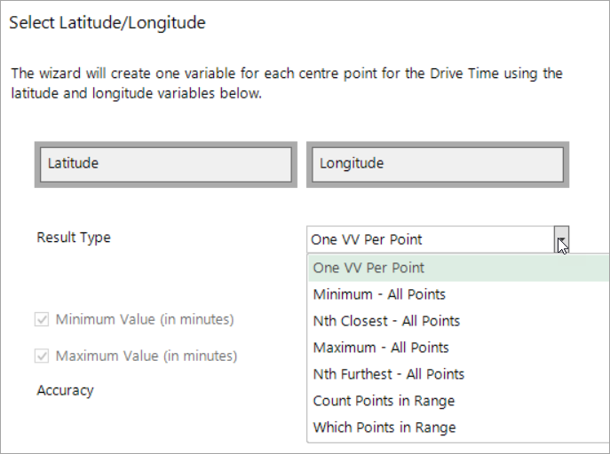 Result Type options