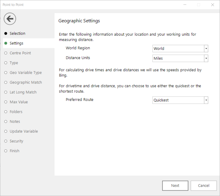 Settings step