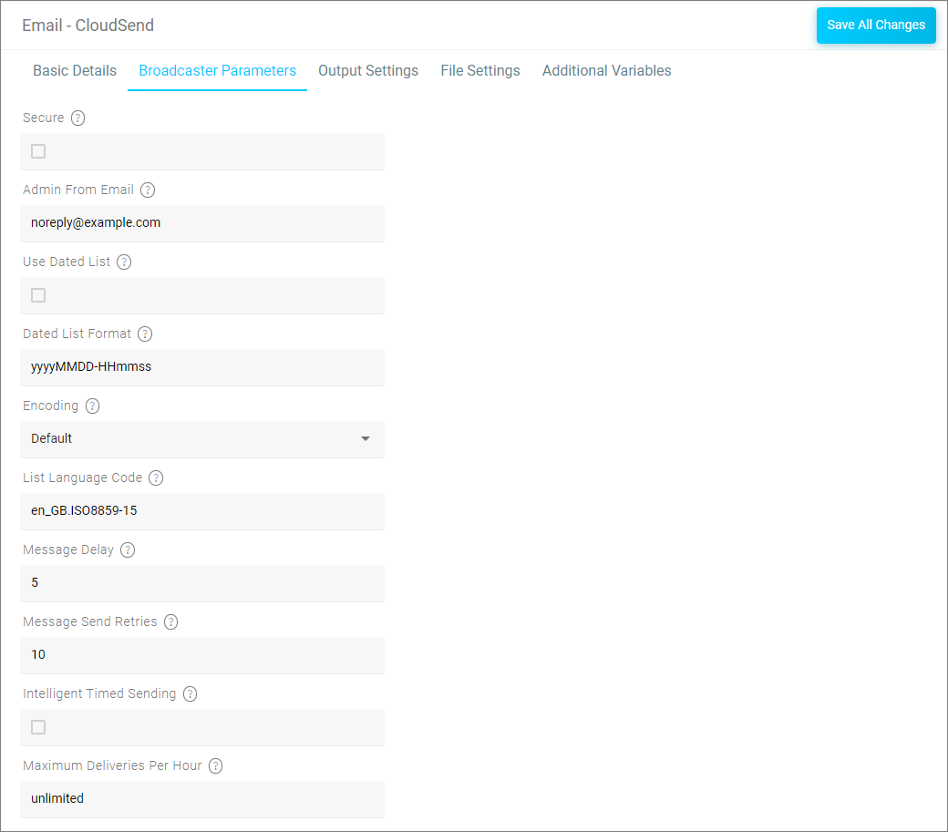Channel editor - Broadcast Parameters blank Channel editor - Broadcast Parameters blank