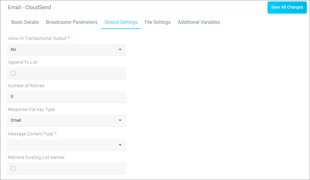 Channel editor - Output Settings blank Channel editor - Output Settings blank
