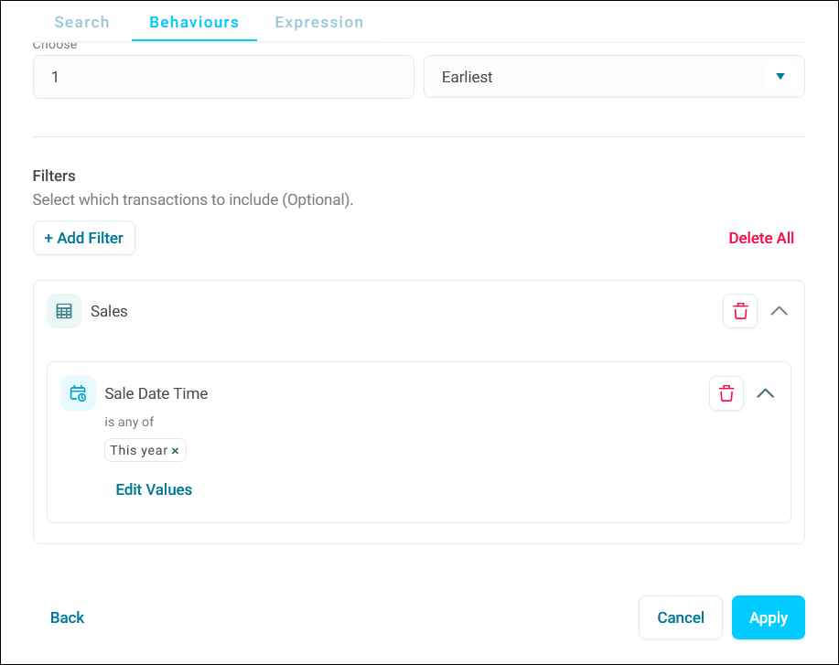 Recency behaviour filter