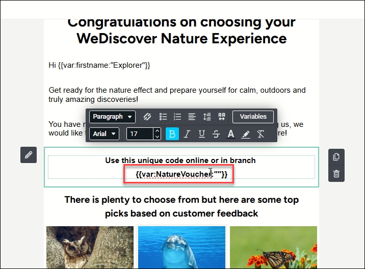 Personalisation variable