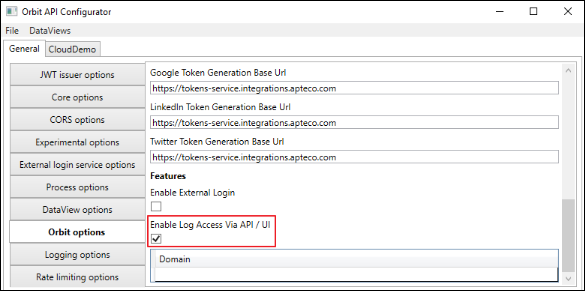 Orbit API configurator
