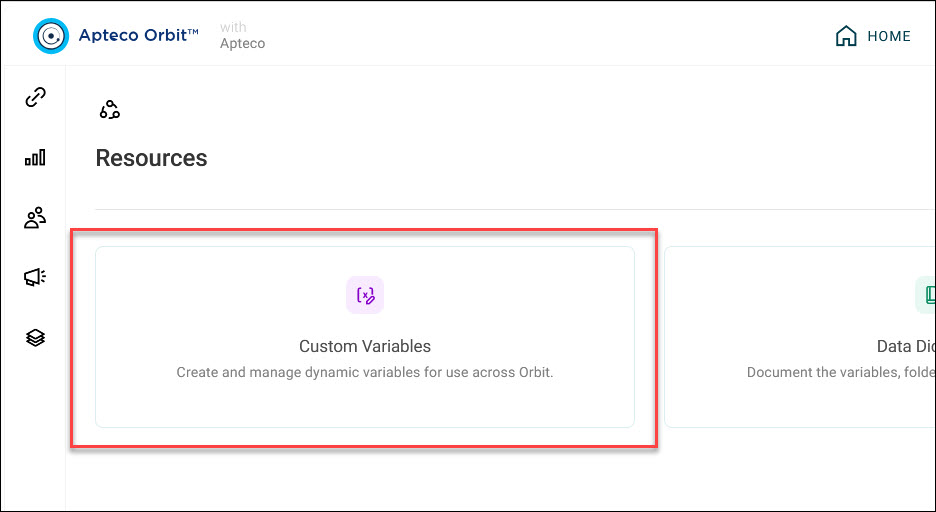 Resources: Custom Variables Custom Variables card on the Resources page