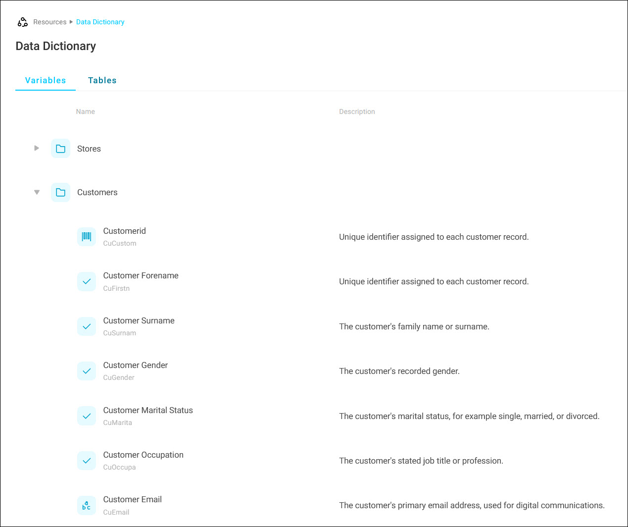 Data dictionary