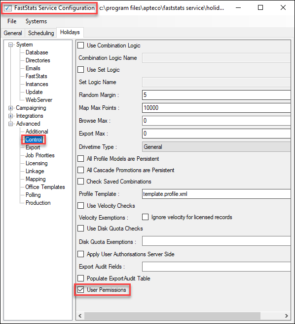 Tick user permissions
