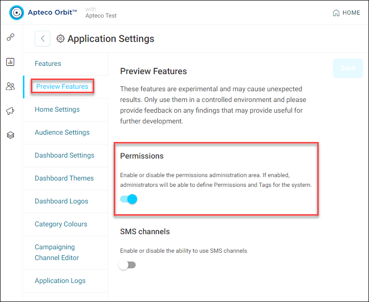 Toggle permissions on