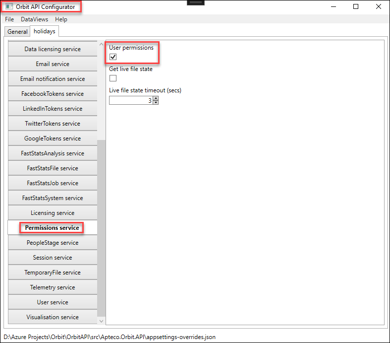 User permissions checkbox