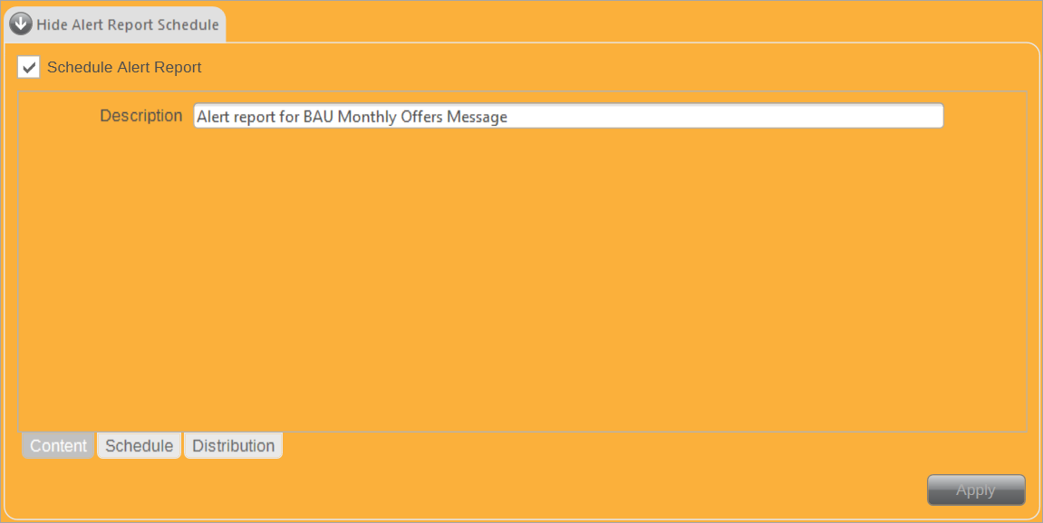 Schedule Alert Report Content Tab Schedule Alert Report Content Tab